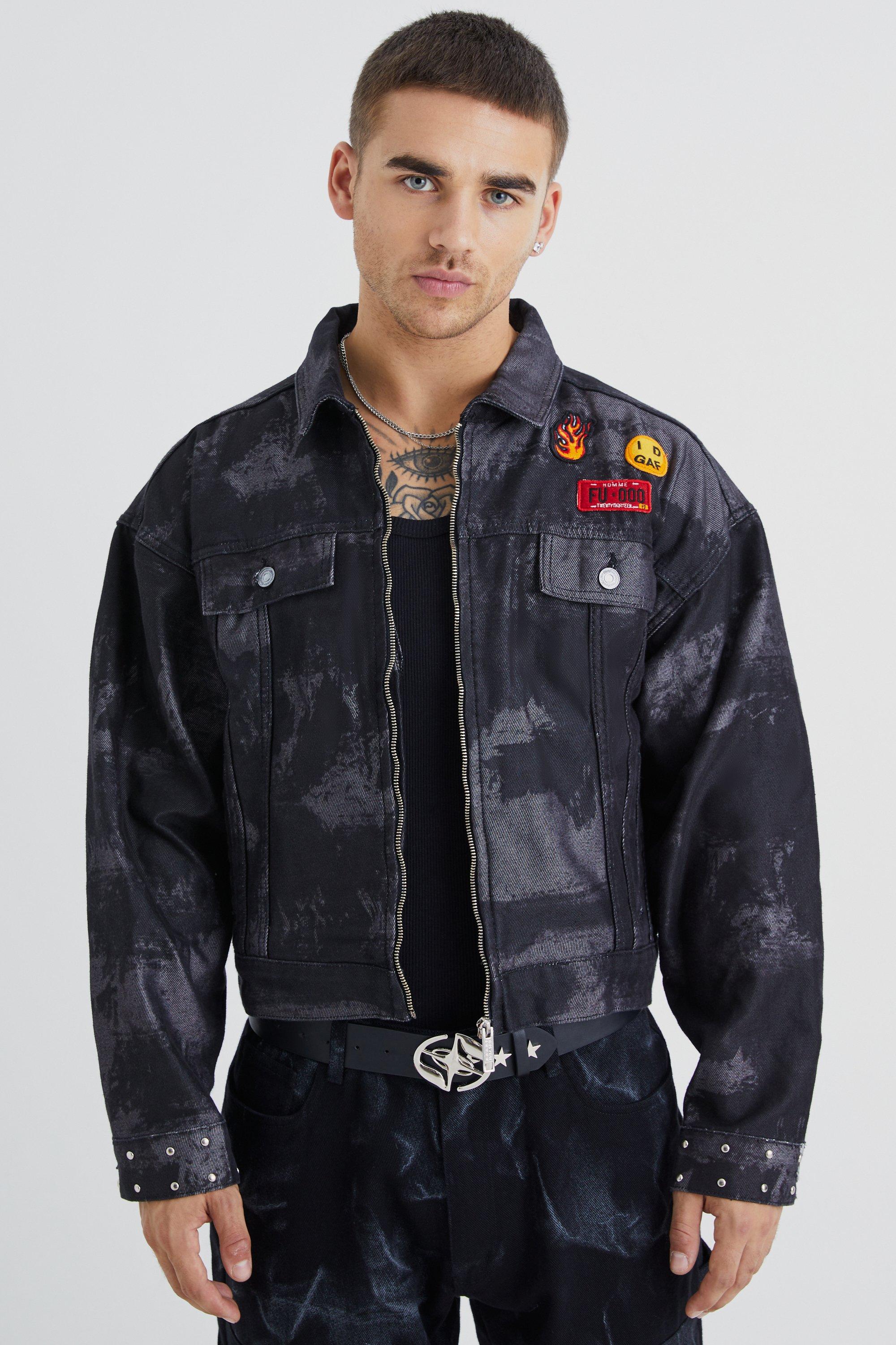 Denim jacket with badges on sale mens